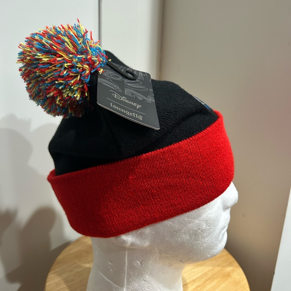 Loungefly Black and Red Beanie with Colorful Pom - Picture 4 of 5